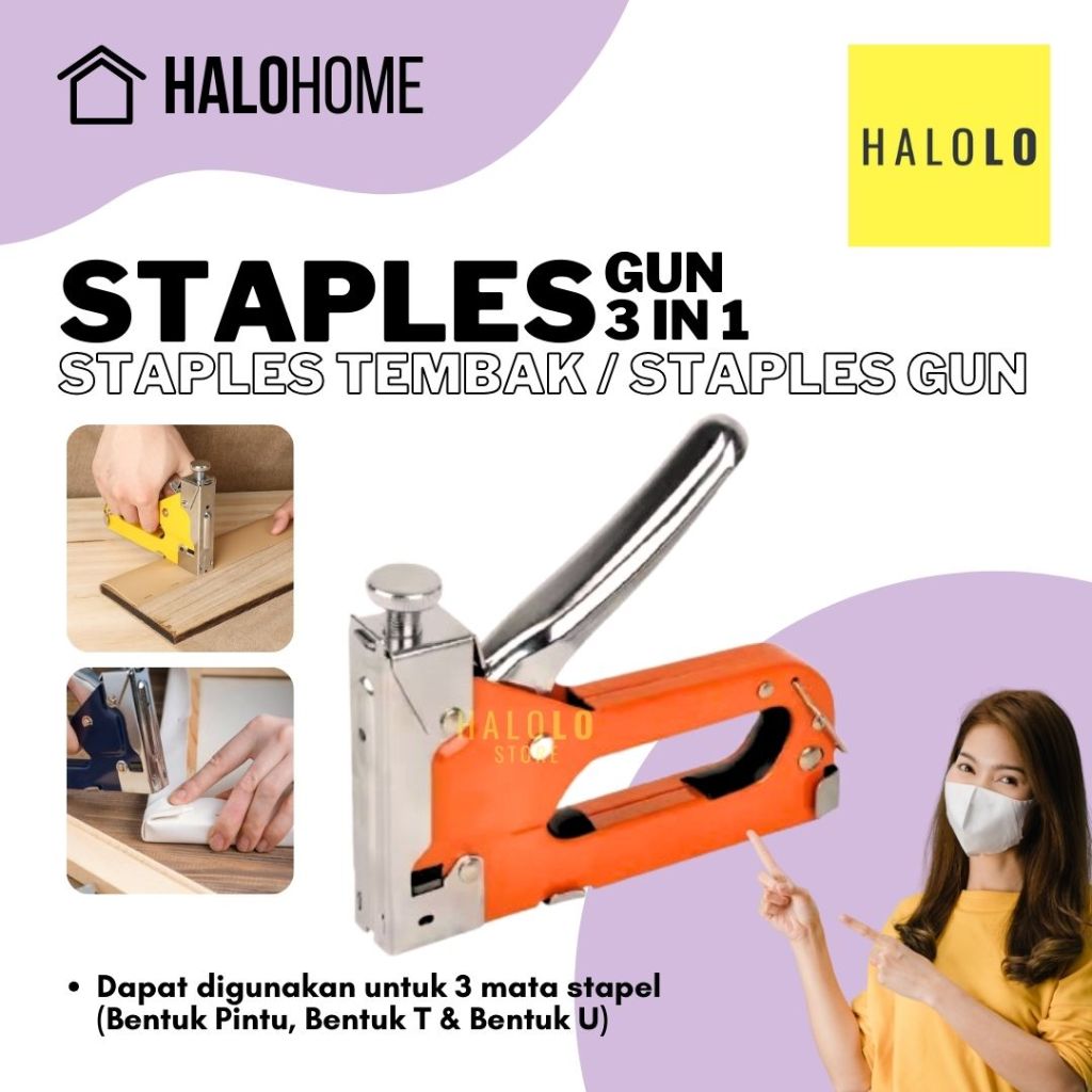 Staples Gun Staples Tembak 3 in 1 Staples Jok Staples Kayu Steples Stapler