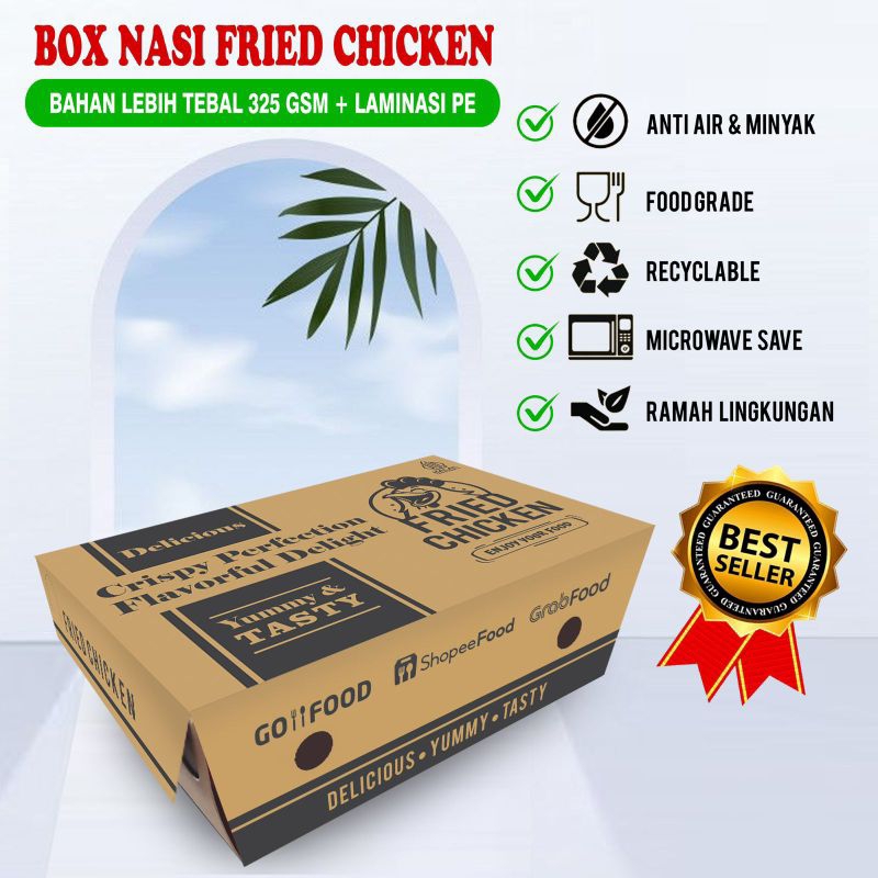

50 pcs dus fried chicken + nasi,laminasi,bahan lebih tebal,tidak mudah leyot,kuat,kotak makanan fried chicken,modern,praktis,higienis dan ekonomis