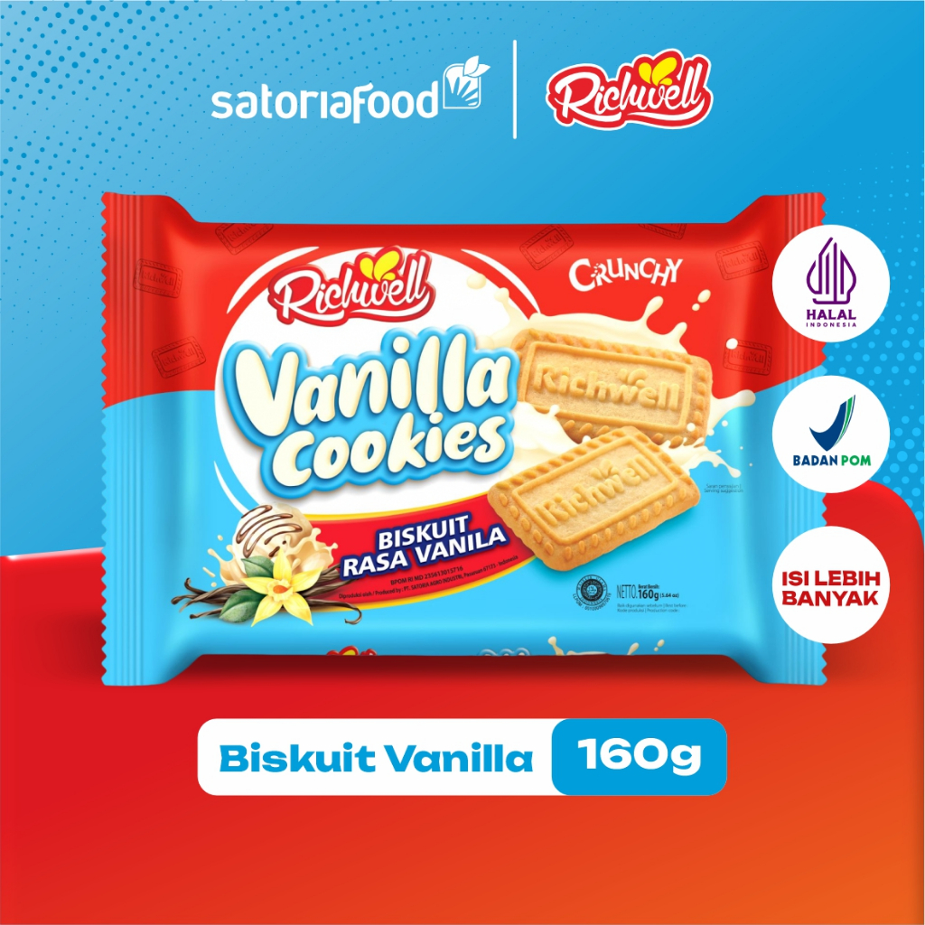 

Richwell Cookies Vanilla 160g | Cemilan Snack Biskuit Kukis Rasa Vanila