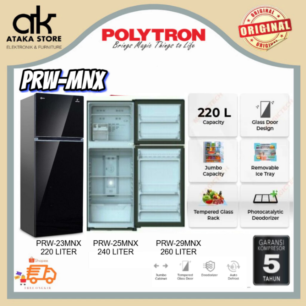 KULKAS POLYTRON 2 PINTU PRW23MNX / PRW25MNX / PRW29MNX Kulkas 2 Pintu Polytron Kulkas Dua Pintu