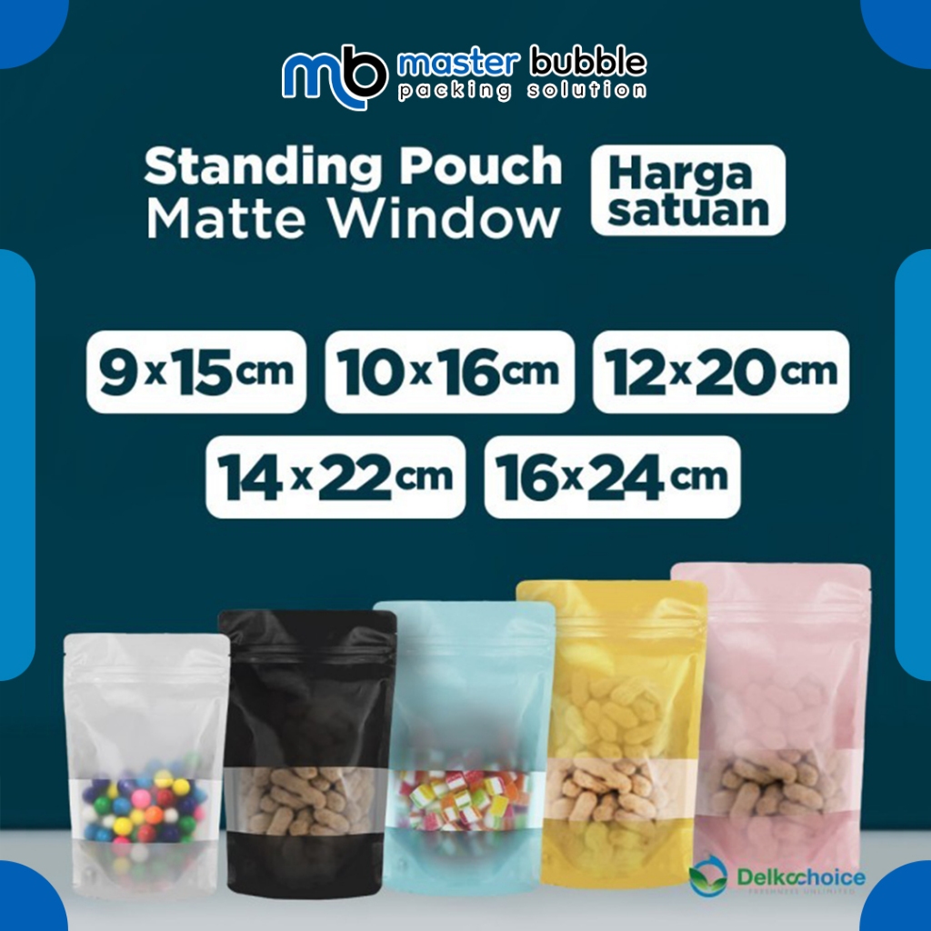 Standing Pouch Varian Ziplock Matte Doff - Half Window Kemasan Snack Bubuk Food Grade - Delkochoice