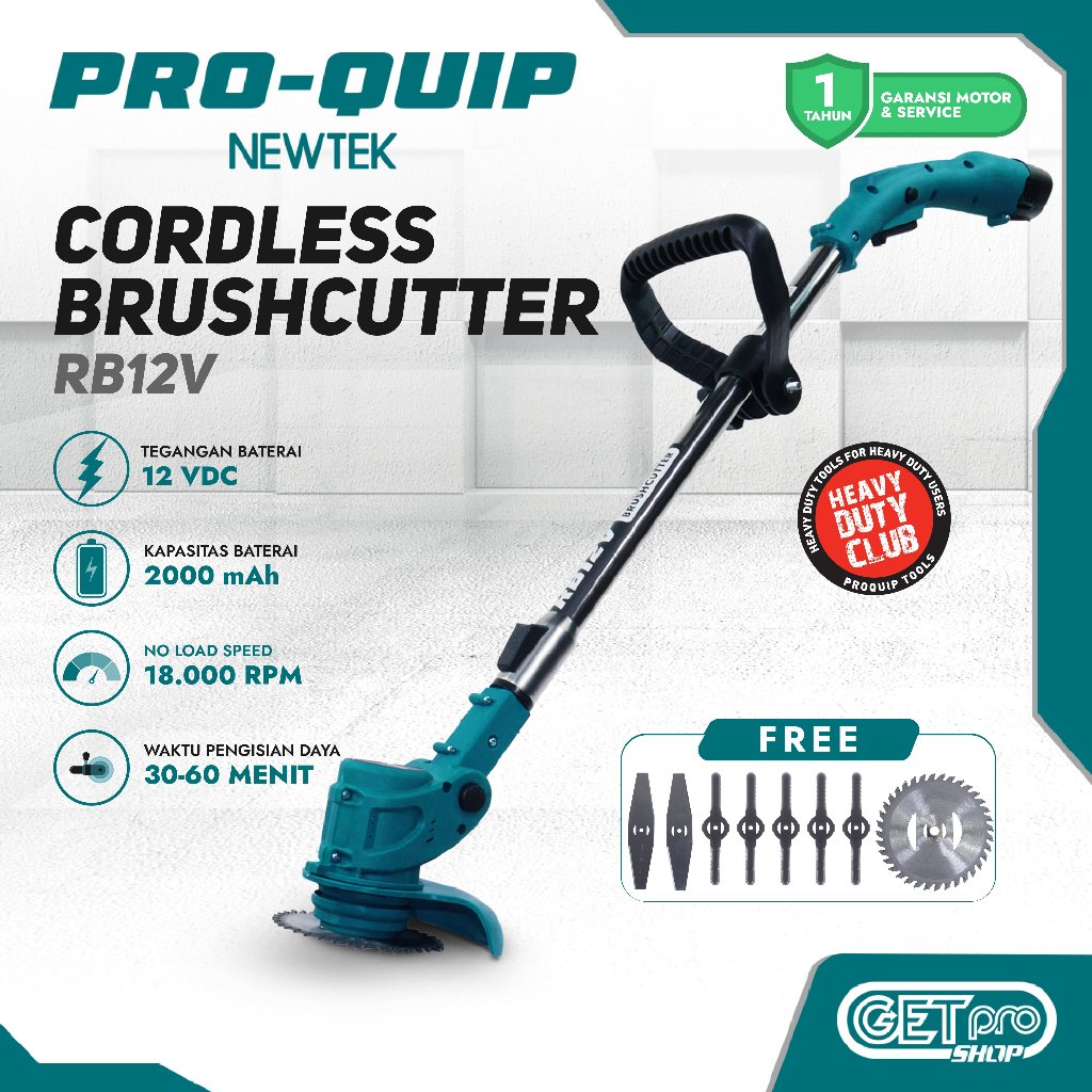 PRO-QUIP NEWTEK Mesin Potong Rumput Baterai Pemotong Rumput Cordless Brushcutter RB12V