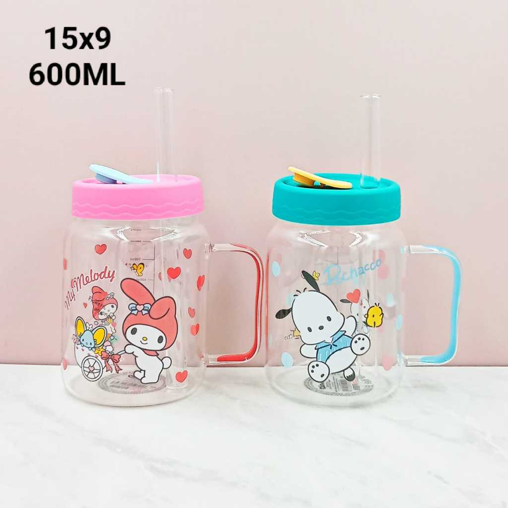GELASS BENING TUTUP WARNA + SEDOTAN | GELAS SEDOTAN KACA KARAKTER