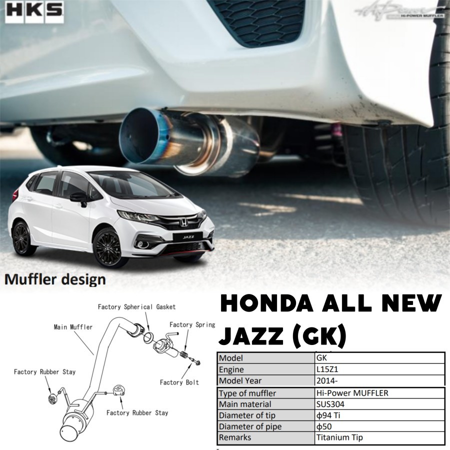 Aksesoris Muffler Knalpot HKS Hi Power Ti Honda Jazz GK GK5 15+