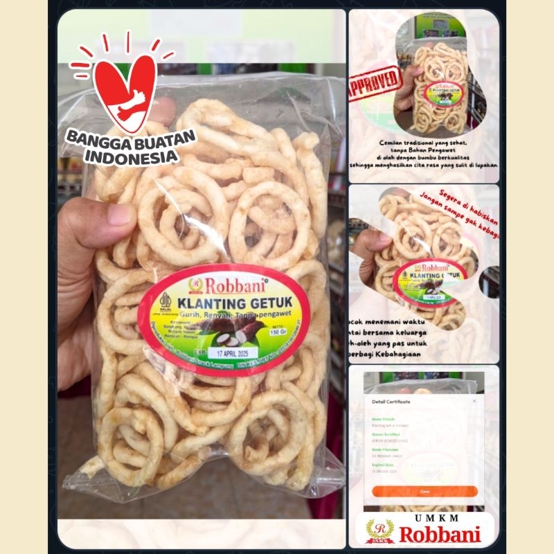 

Klanting Getuk Robbani Snack 150gram Kelanting Singkong Lanting Oleh-oleh Khas Lampung Gurih Kemasan Sedang