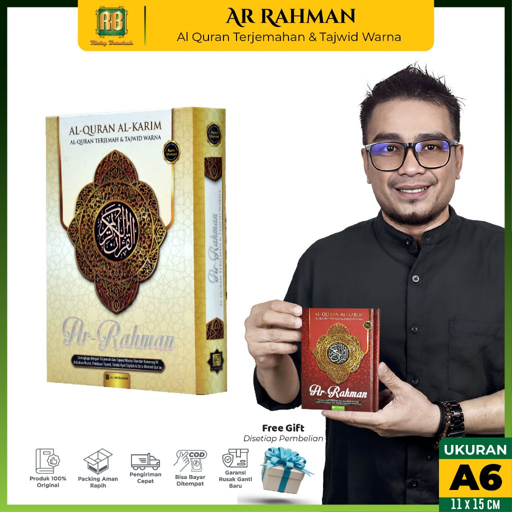 Alquran terjemahan Ar Rahman A6 HC Tajwid Warna, Alqur'an Terjemahan A6 Hard Cover, quran Tajwid A6