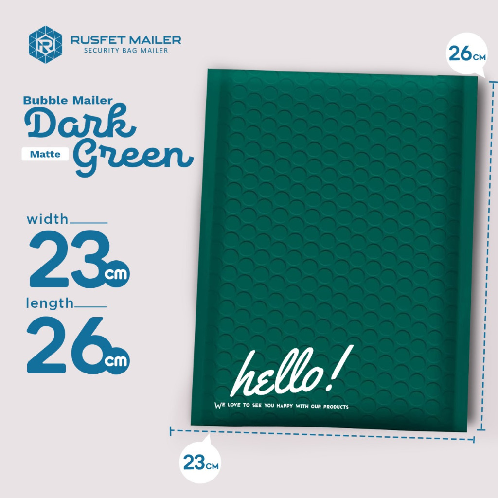 Bubble Mailer Envelope Dark Green 23x26 Amplop Packing Rusfet