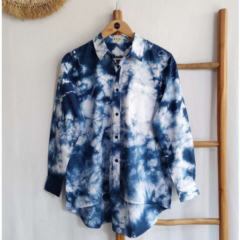 Kaja Shibori |Kemeja Lengan Panjang Wanita |Kemeja Motif Shibori Handmade (Laras Top)