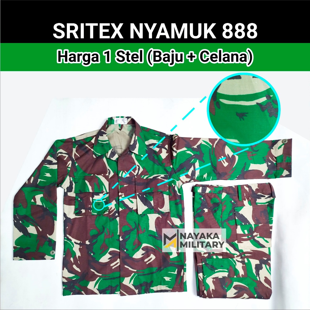 3 Baju PDL Loreng Sritek Nyamuk 888 Nayaka Military Seragam TNI AD Sritex Tentara Loreng Malvinas Ri