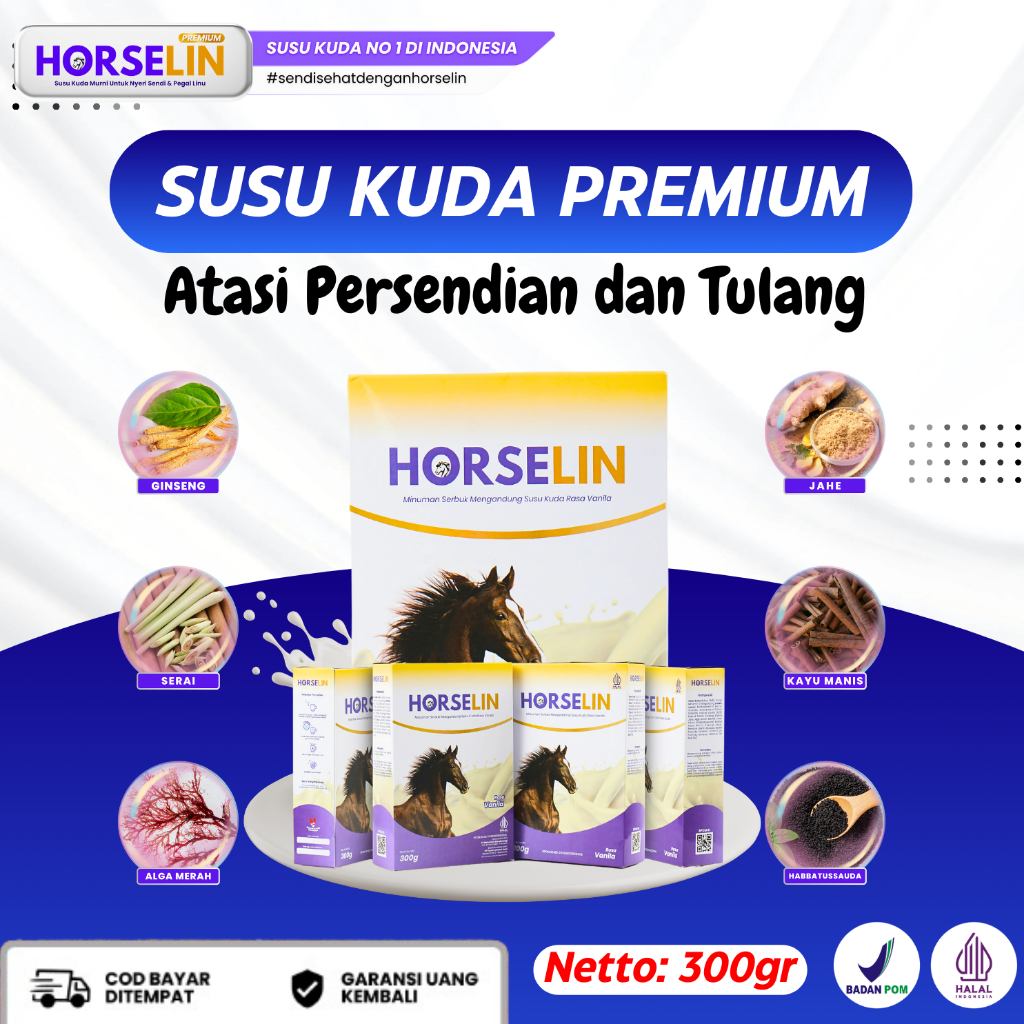 

Paket 5 Box Horselin Susu Kuda Liar Premium Asli Sumbawa Atasi Persendian Tulang Otot Original 300GR