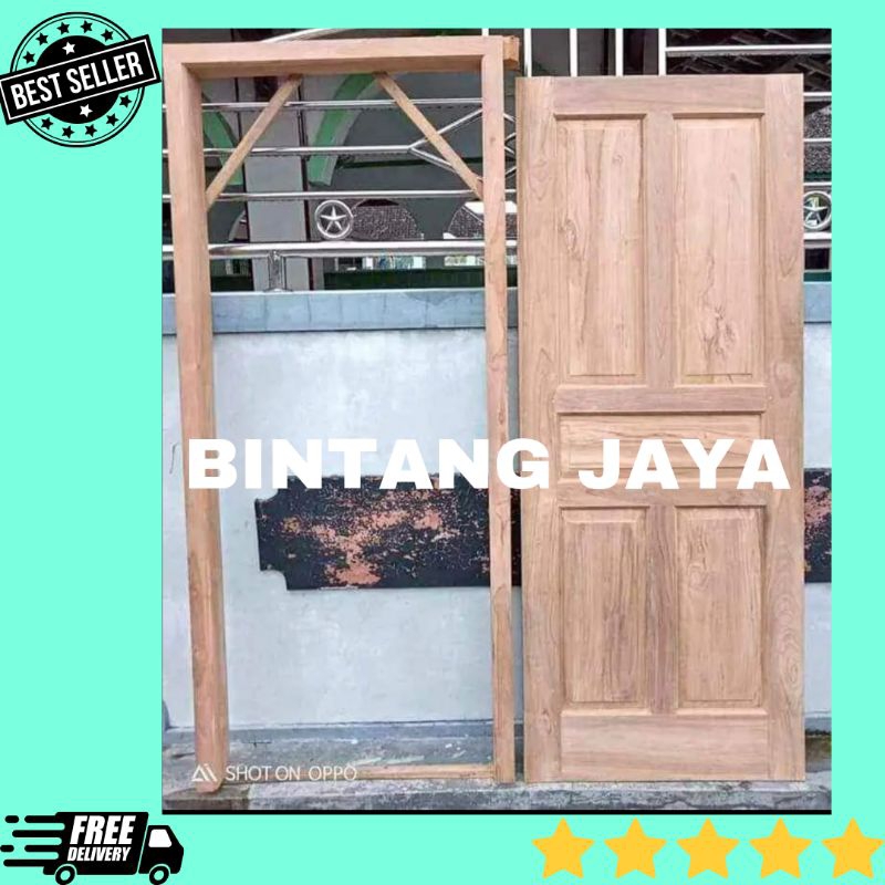Kusen Pintu Dan Daun Pintu Utama Rumah Minimalis Modern Kayu Mahoni