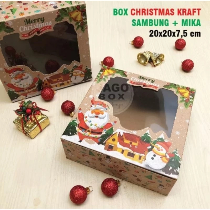 

2pcs KOTAK KRAFT SNACK BOX NATAL 20x20x7.5cm CHRISTMAS
