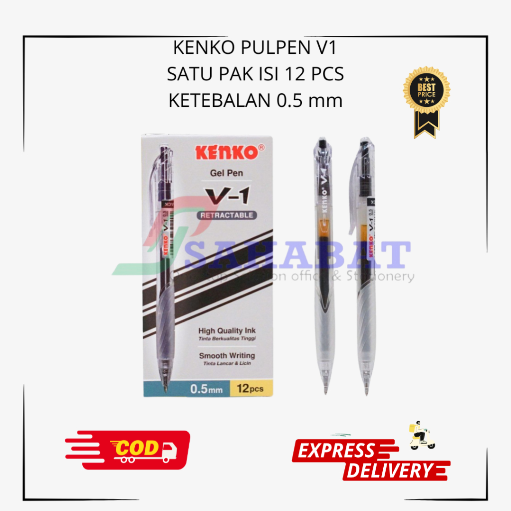 

KENKO PULPEN V1 MURAH BALLPOINT GEL RETRACTABLE 0.5 mm Satu Pak isi 12 pcs