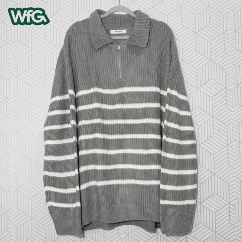 8 Seconds Striped Half Zip Collar Neck Knit - Knitwear Kerah - Collar Knit Sweater - Rajut