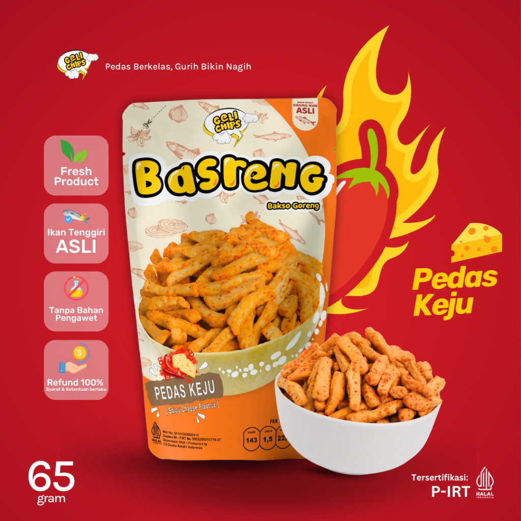 

GELICHIPS - Bakso Goreng (BASRENG) Keju Pedas Gurih 65gr