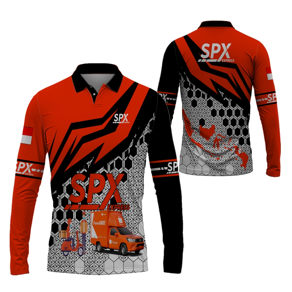 JERSEY SPX EXPRESS PREMIUM FULL PRINTING BAJU KAOS POLO DRIVER KURIR PAKET SHOPEE Lengan panjang