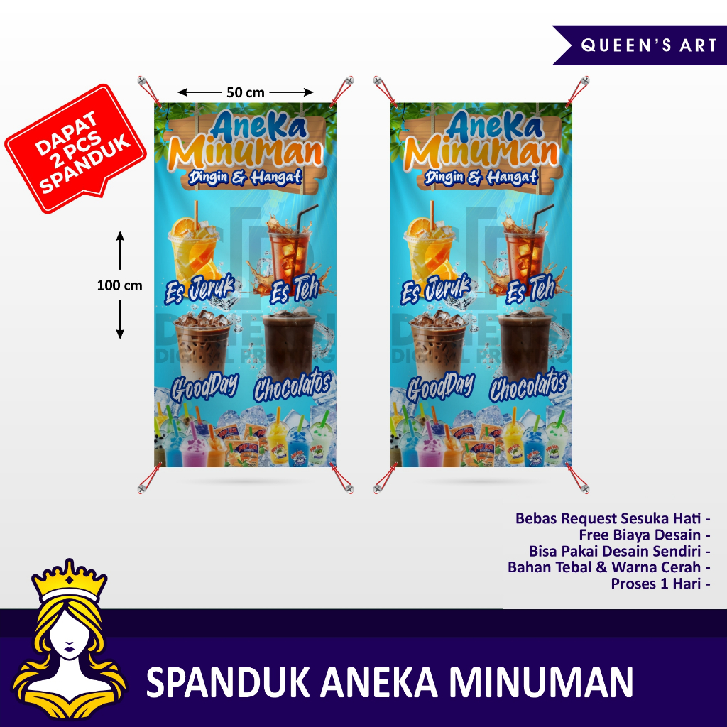 DAPAT 2 PCS  spanduk jualan / spanduk aneka minuman / spanduk minuman dingin / spanduk minuman