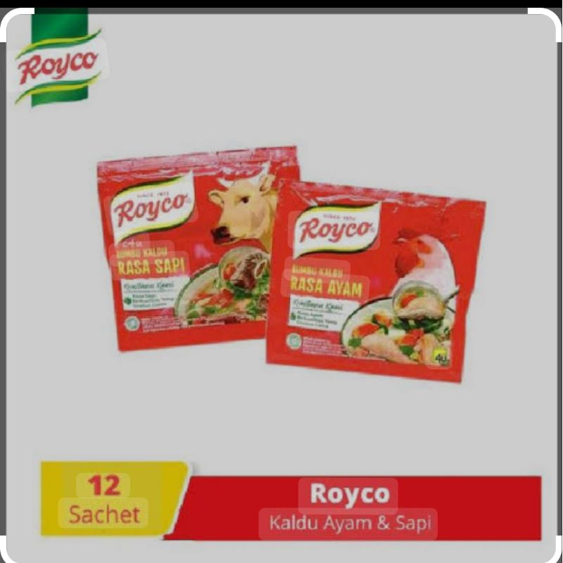 

Kaldu bubuk Royco kemasan sachet 500 rupiah isi 12 sachet