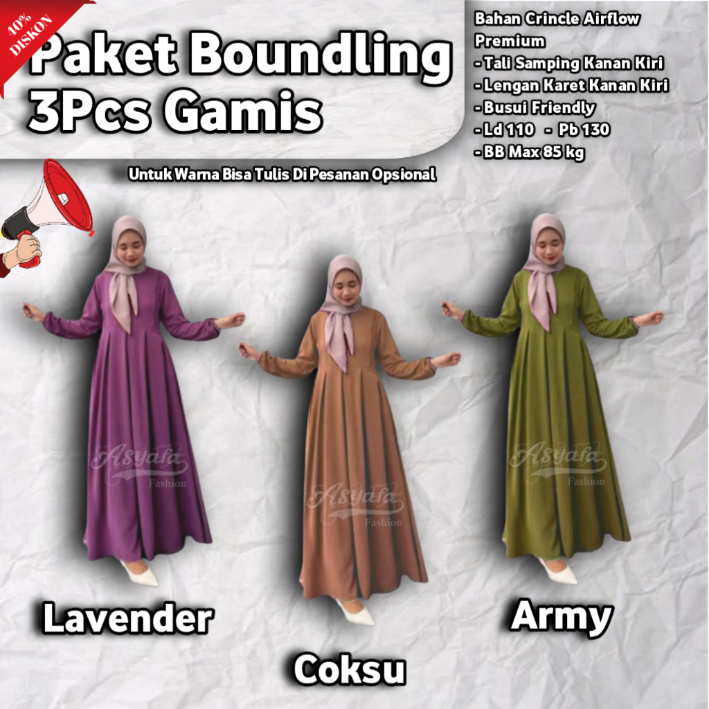 PAKET HEMAT GAMIS CRINCLE 100 RIBU'AN DAPAT 3 PCS