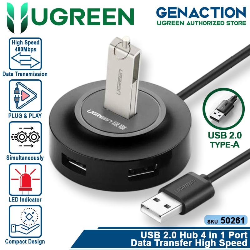 Ugreen USB 3.0 HUB 4 Ports USB 2.0 / 3.0 Data Transfer High Speed For PC Komputer Laptop Keyboard Mo