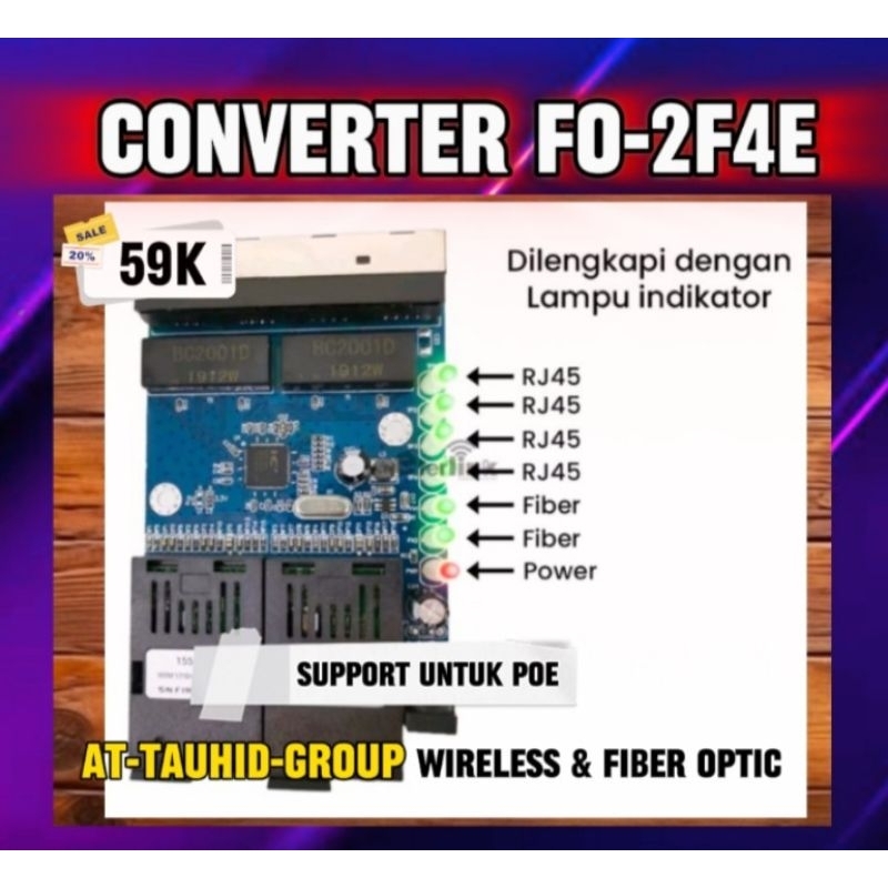 Converter Fiber Optik 2 FO 4 LAN Support PoE