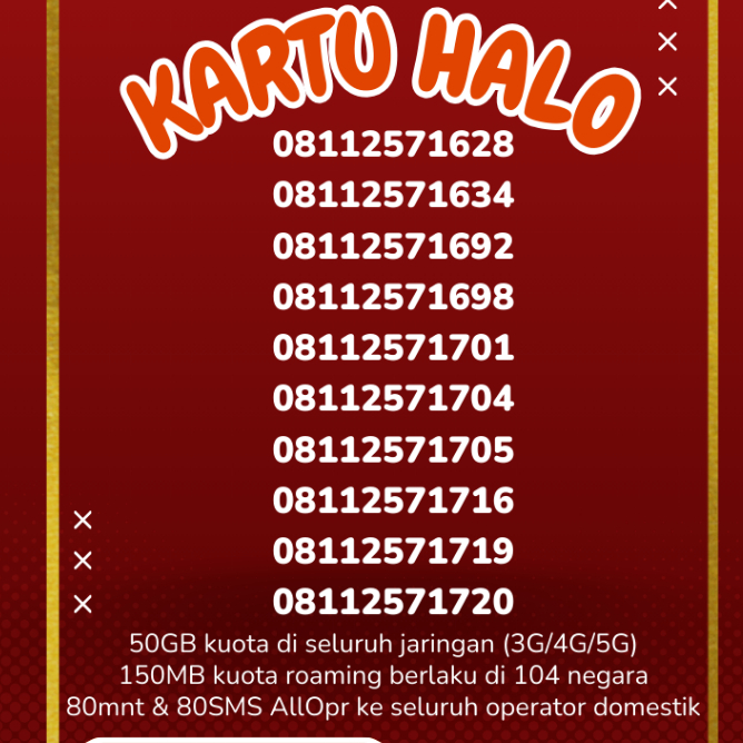 Kuota 50GB  Telkomsel kartu halo 11 digit nomor 9