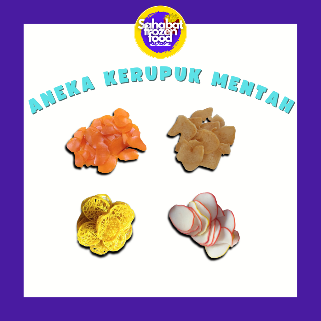 

Aneka Macam Kerupuk Mentah 100gr/Krupuk Bawang/Kerupuk Oren/Kerupuk Udang/Kerupuk Mie Kuning