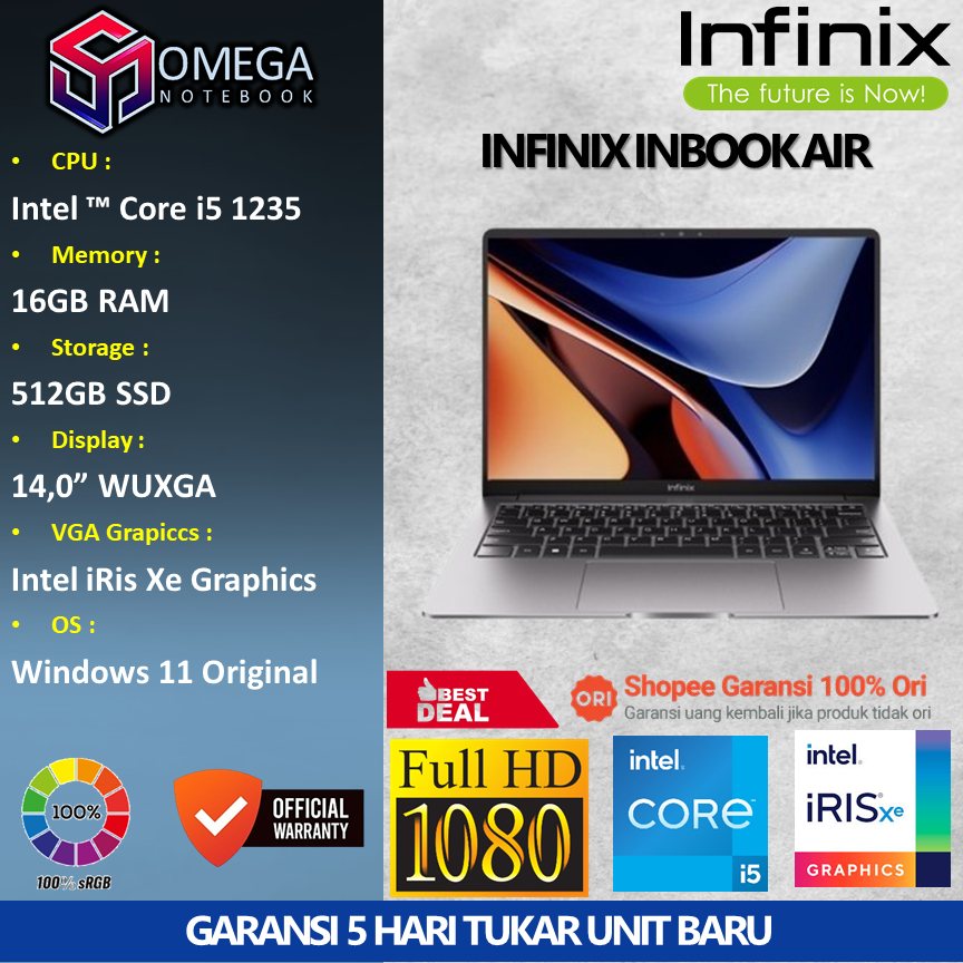 Laptop Infinix Inbook AIR i5 1235 16GB 512GB iRis Xe 14,0 WUXGA Windows 11