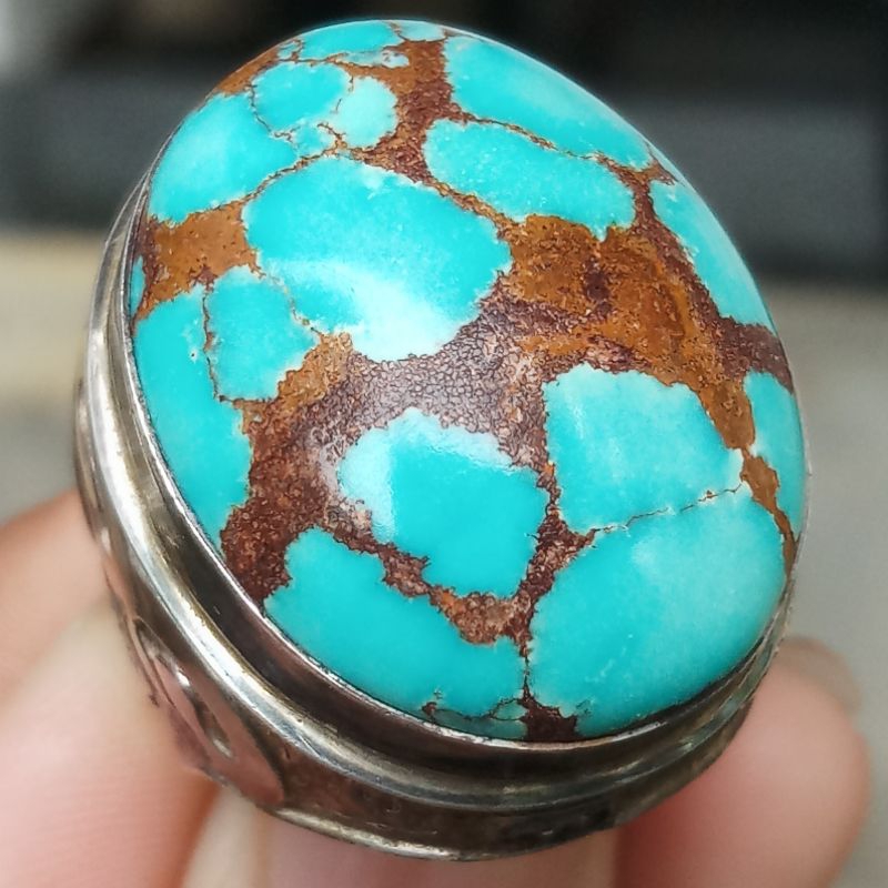 Batu Akik Pirus Mesir Biru Panci Muda Ring Perak Istimewa Natural 100% Asli Alam