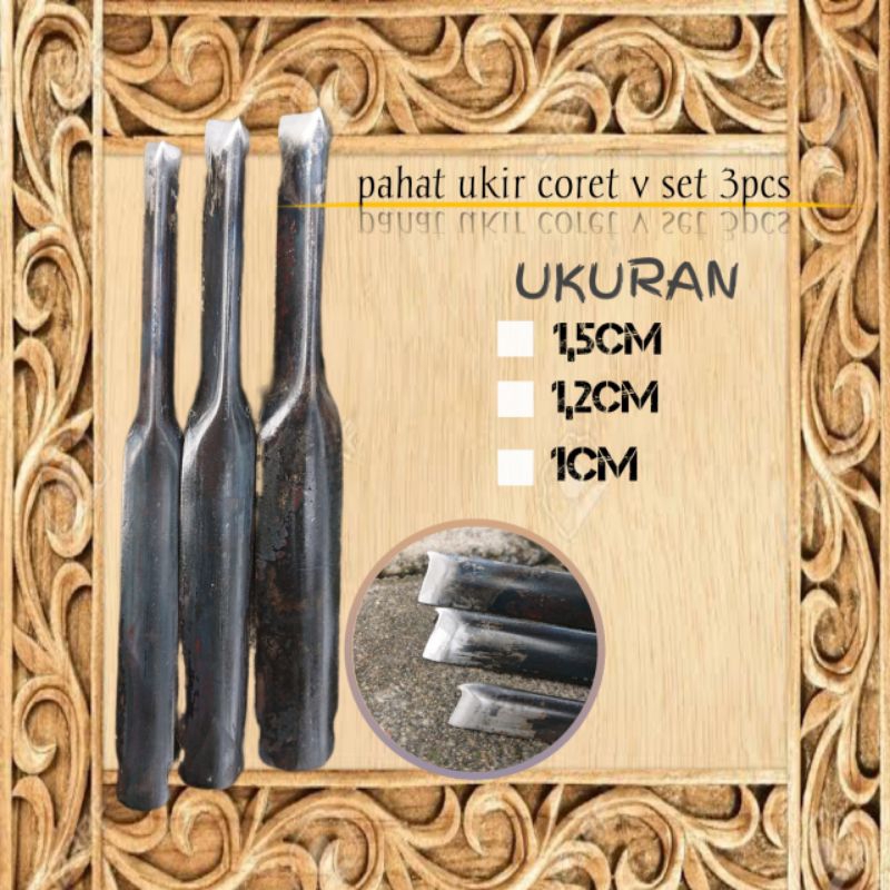 tatah ukir kayu/pahat bonsai ukir jenis coret v jumbo set isi 3pcs