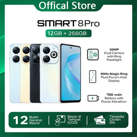 【COD+100% Asli】HP INFINIX Smart 8 Pro NFC & 5G 7.5 Inci Helio G88 Ram12+512GB 7000aMh HD Kamera 8/12