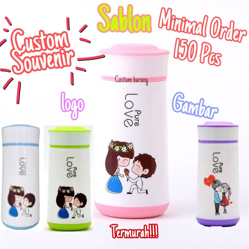 CUSTOM SOUVENIR TUMBLER PURE LOVE + SARUNG TILE UNIK / TUMBLER SOUVENIR PERNIKAHAN & BERBGAI ACARA [