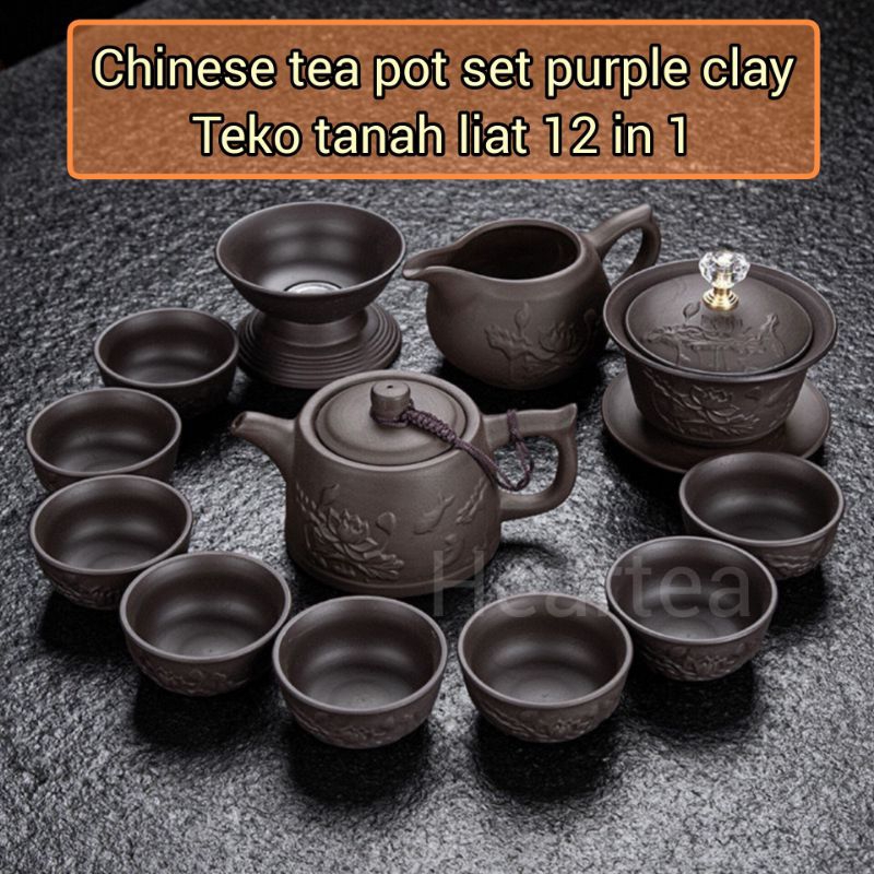 Chinese Tea Set Purple Clay / Teko Set Tanah Liat 12 in 1