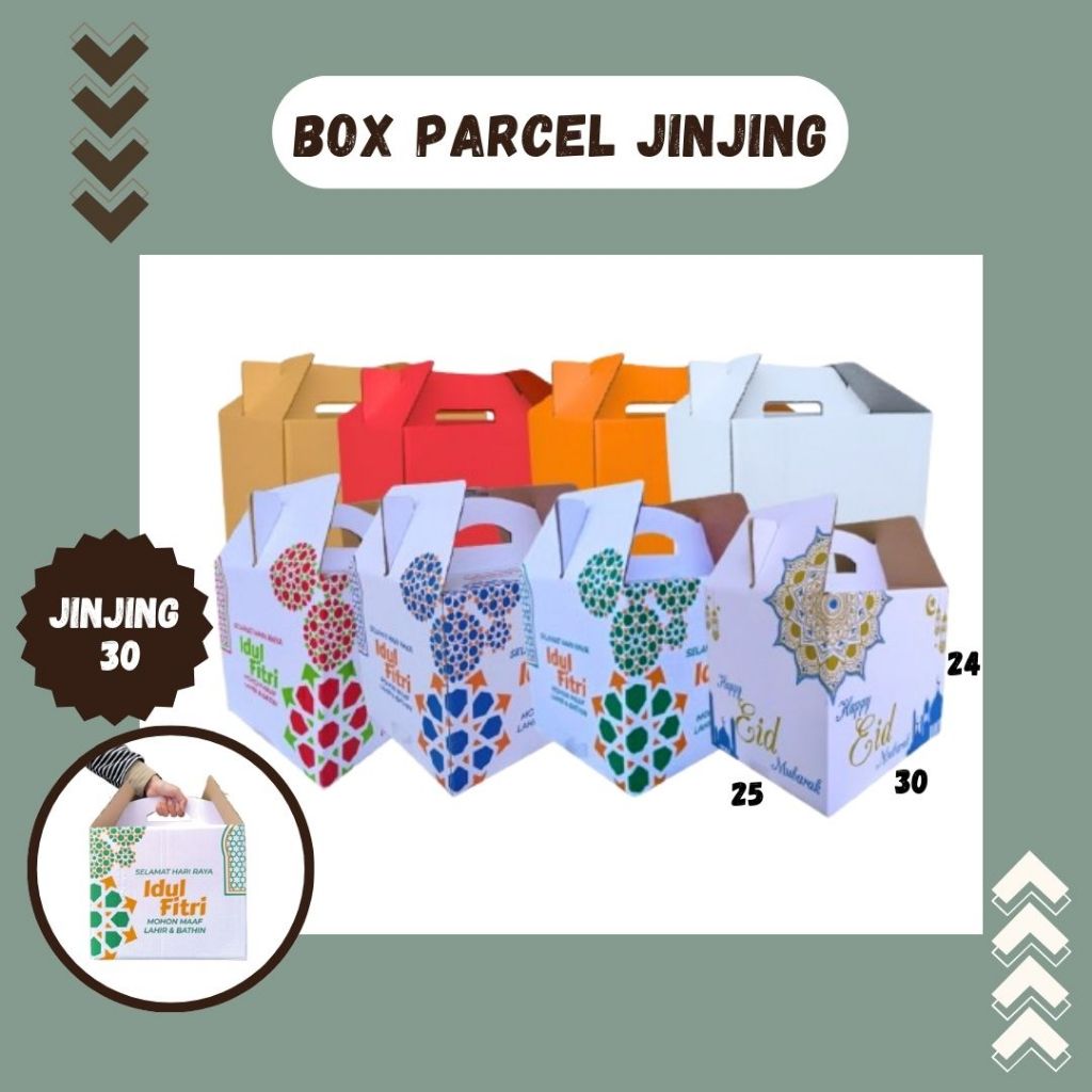 

Box Jinjing 30x25x24 Gable Box Kardus Packing Eid Mubarok Idul fitri Bingkisan lebaran/Parcel/Lebaran/idul Fitri/Paket/sembako