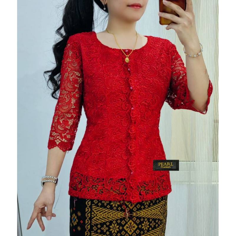 Ready Blus brokat Super Premium PEARL Kancing depan hidup Lapis Katun Adem