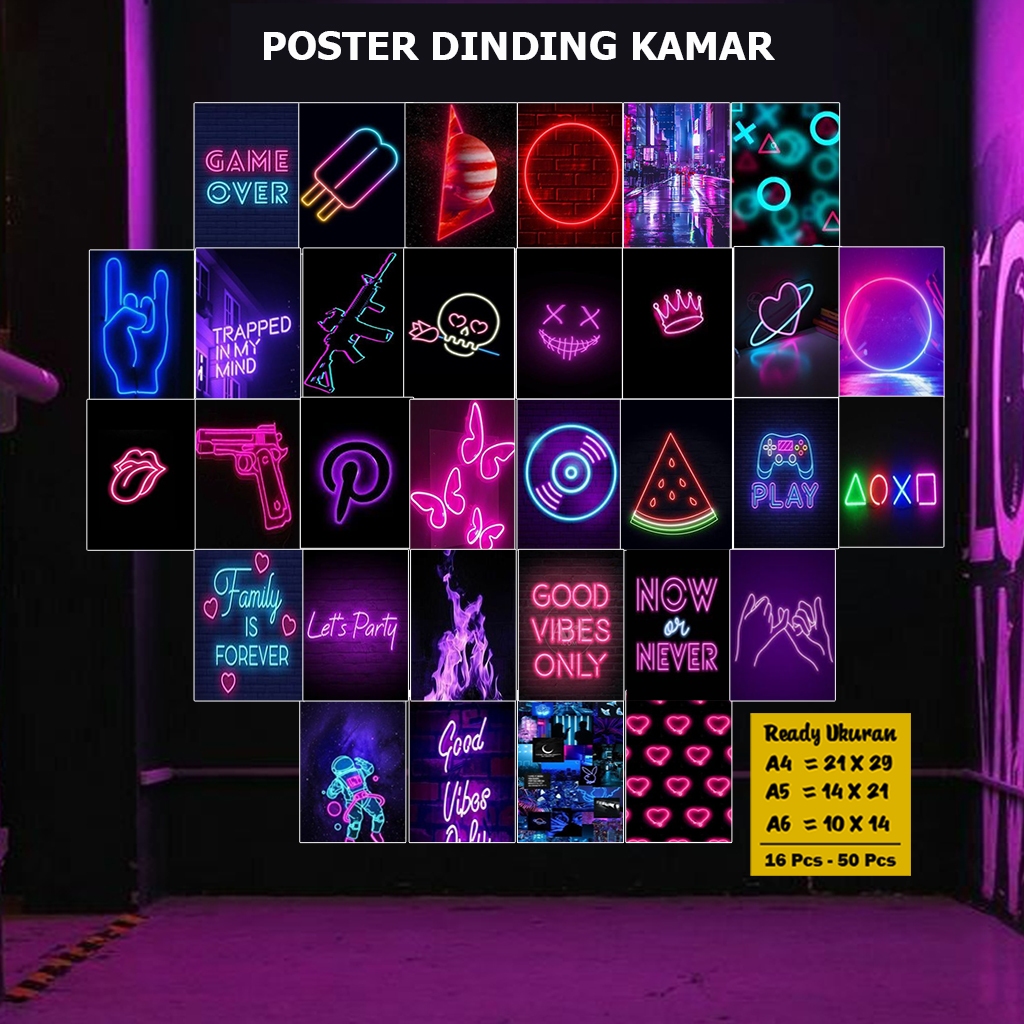 Poster Dinding Kamar Gambar Neon / Poster Neon Aesthetic / Hiasan Dinding / Poster Kamar / COD