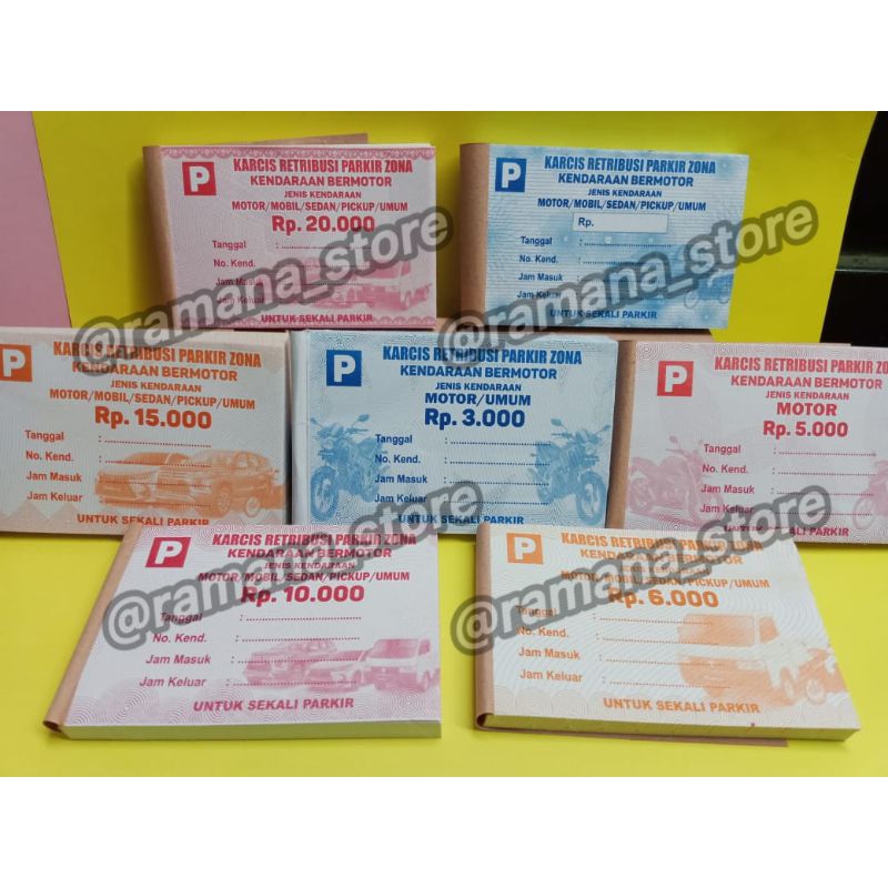 

READY STOCK KARCIS PARKIR MOTOR/MOBIL/TRUK/BUS NOMINAL 2 RB,3 RB, 5 RB,6 RB,7RB,10 RB ,15 RB,20 RB