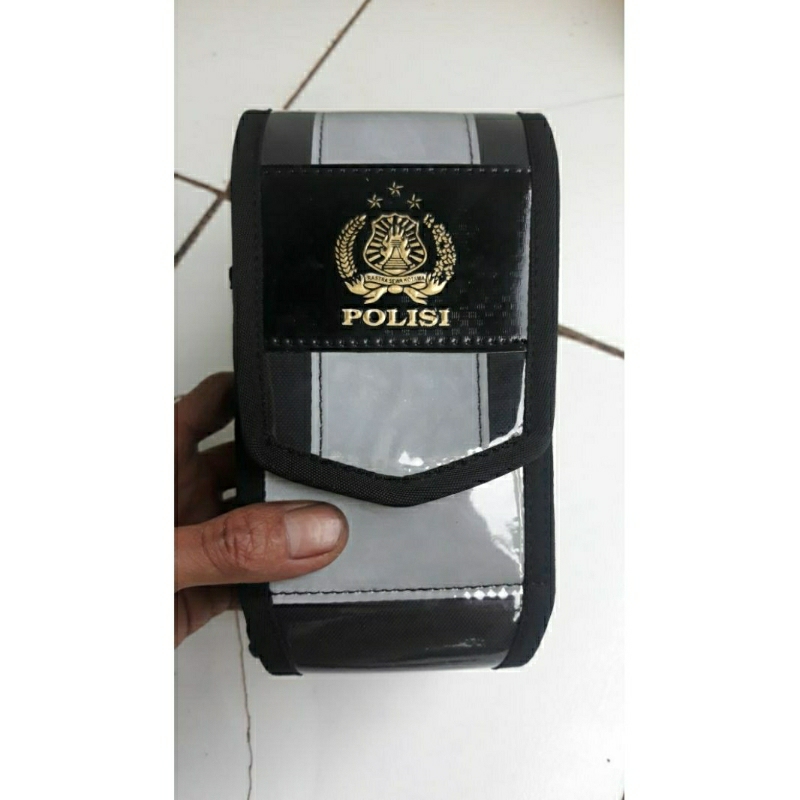 Sarung hp pinggang logo polisi doble slot