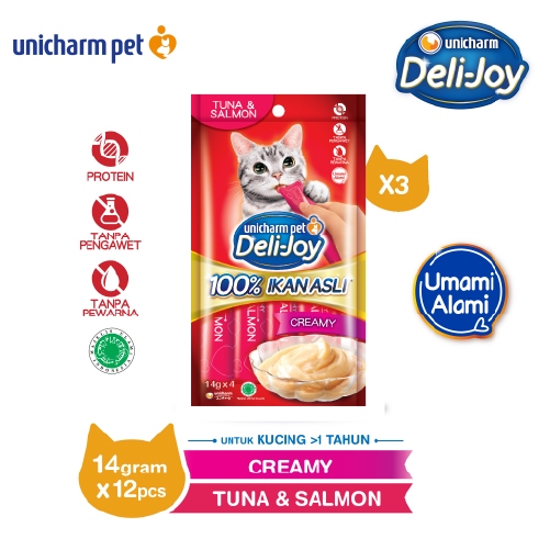 RIMBA-12 Deli-Joy Snack Kucing Basah 14g - Creamy Rasa Tuna & Salmon - 3 Packs