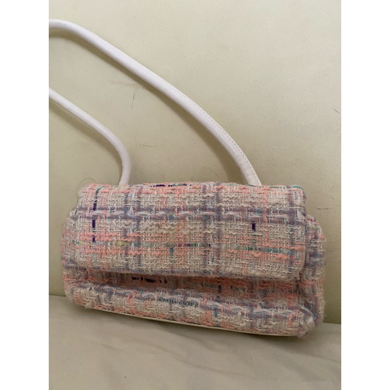 Charles & Keith - Curved Handle Tweed Shoulder Bag