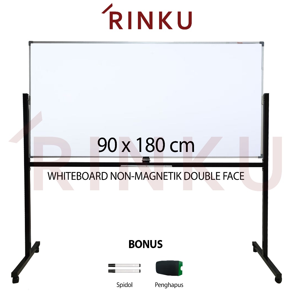 

Papan Tulis Whiteboard Standing Non Magnetik Double Face Rinku 90x180 cm
