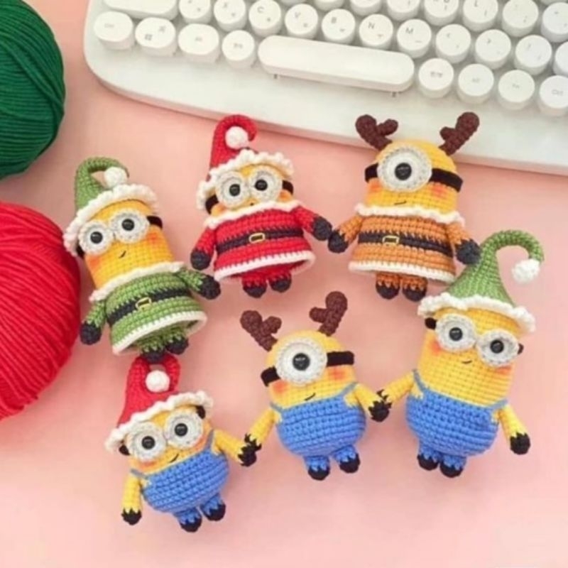 crochet rajut | minion kevin bob dave | amigurumi keychain gantungan kunci/tas | boneka