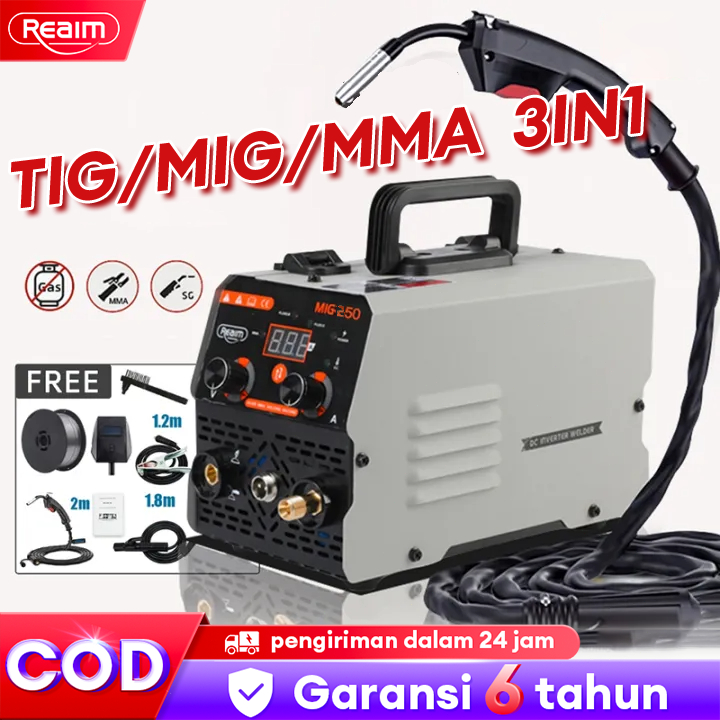Reaim Mesin Las MIG-250 120A hingga 450W IGBT Inverter Las Listrik Travo untuk Pengelasan Tanpa Gas