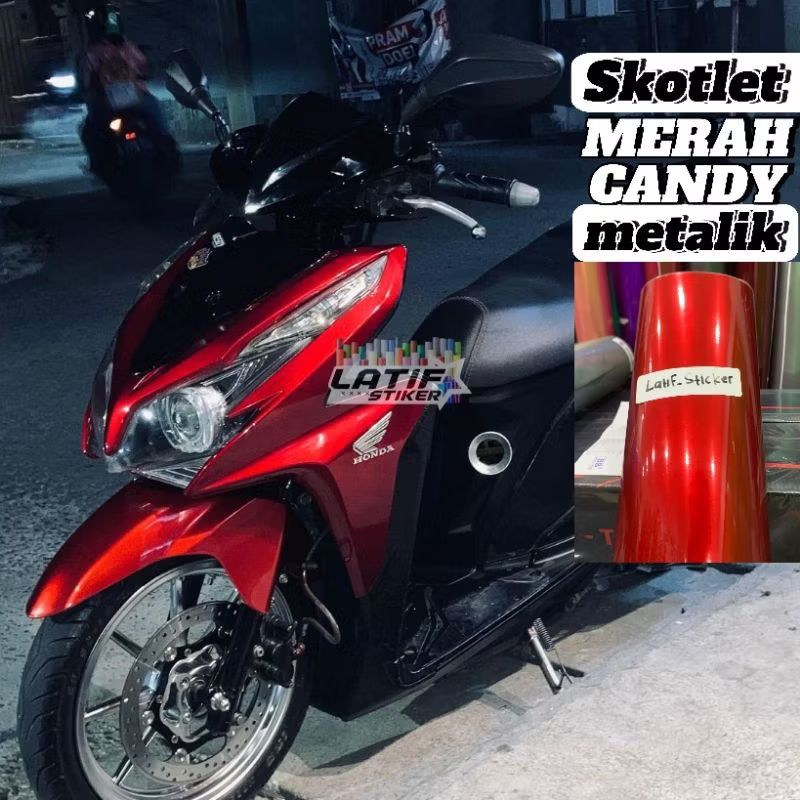 stiker skotlet motor merah candy metalik glossy stiker red candy scotlite 45cm
