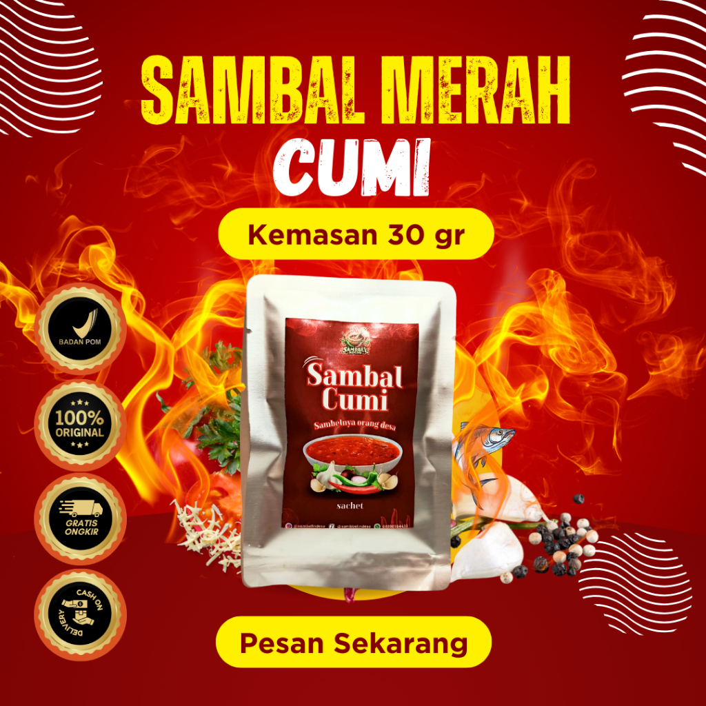 

Sambel Ndeso - Sambal Baby Cumi Merah kemasan Sachet Asli bahan dari Ndeso