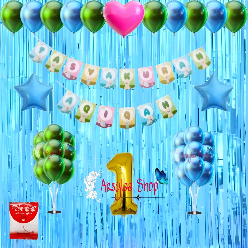 Paket Dekorasi Tasyaquran Aqiqah Anak Cewek Cowok Banner Aqiqah Bayi Free Lem Balon