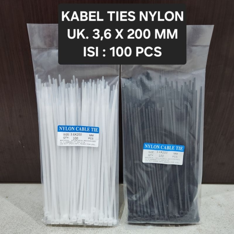 

KABEL TIES NYLON UK. 3,6 X 200 MM HITAM/ PUTIH (ISI 100 PCS)