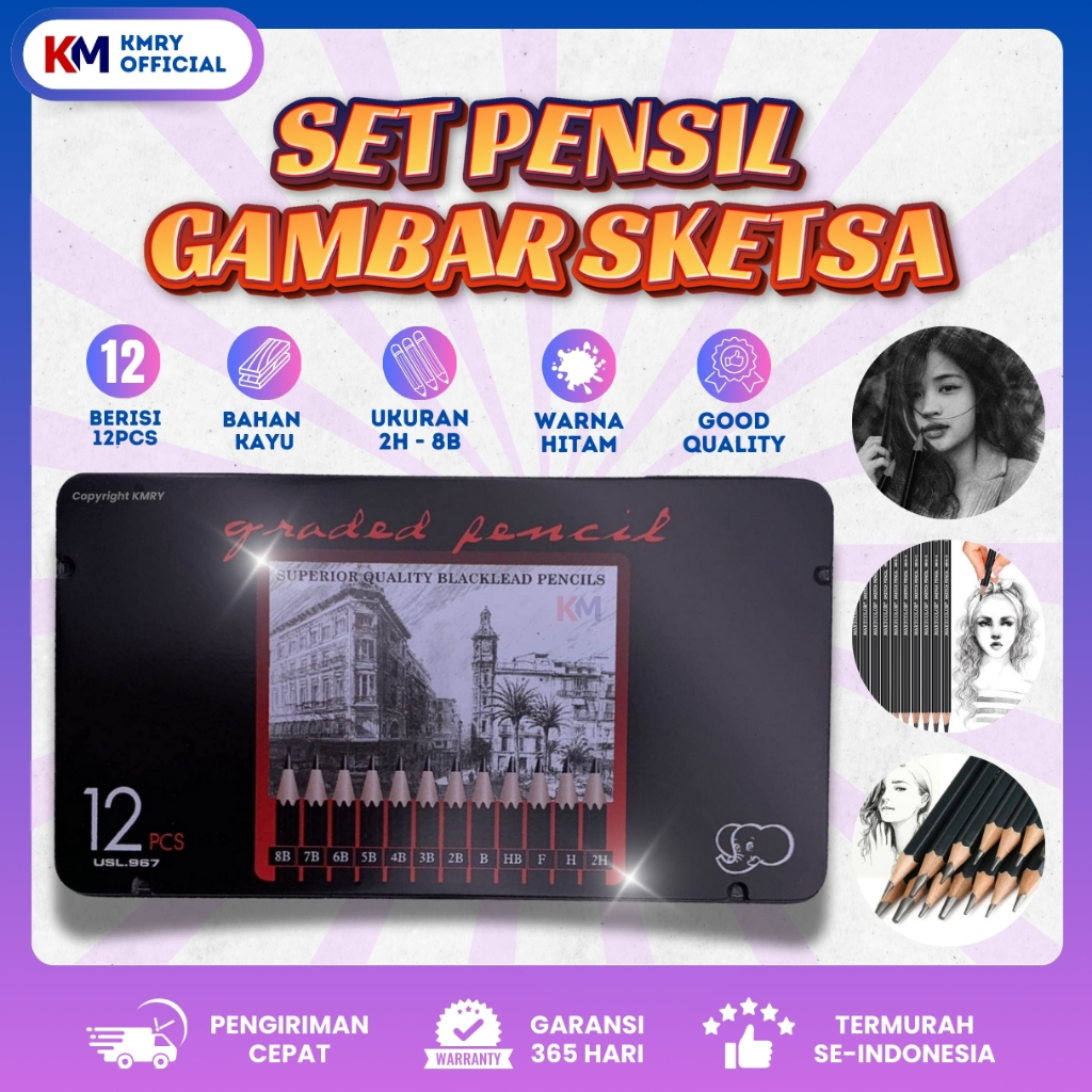 

KMRY 12 Pcs Pensil Gambar Sketsa Set Lengkap 2H H F B HB 2B 3B 4B 5B 6B 7B 8B Charcoal Pensil Set