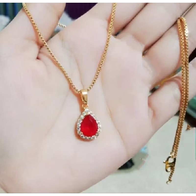 Kalung Wanita bandul permata batu merah anti luntur terbaik