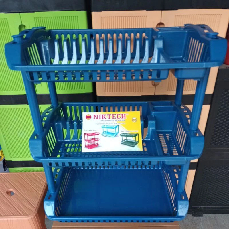 BARNIQ RAK PIRING PLASTIK JUMBO SUSUN 3 TEBAL NTH MURAH / RAK PIRING JUMBO